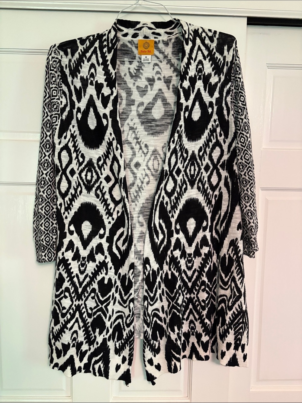 Ruby Rd. Navy and White Open-Front Patterned Women's Cardigan